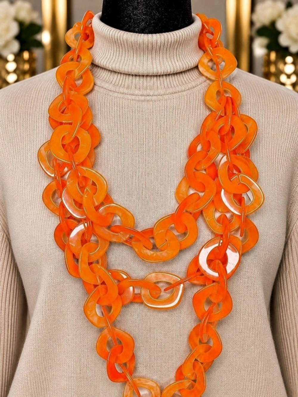 Layered Statement Necklace in Orange